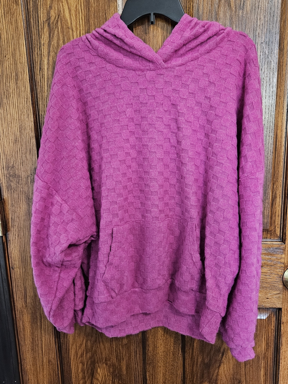 Pink Lily Honeycomb Knit Hooded Pullover - Fuchsia